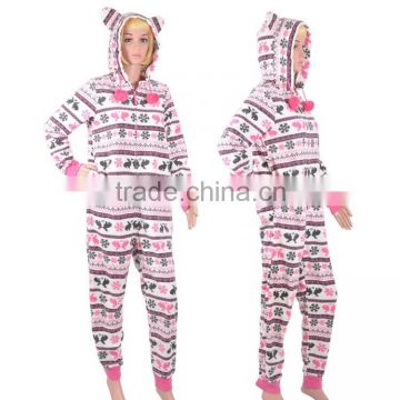 2015 New Micro Fleece Front Zip Women Onesie With Hood