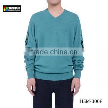 Men Cashmere Knit Sweater, Personality Aqua Cashmere Sweater