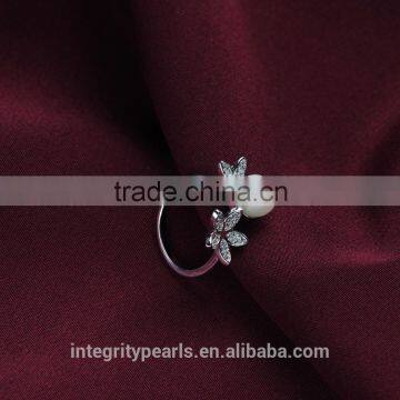 Pure White Resizable Open Size Latest Design Natural Freshwater Pearl Silver Ring