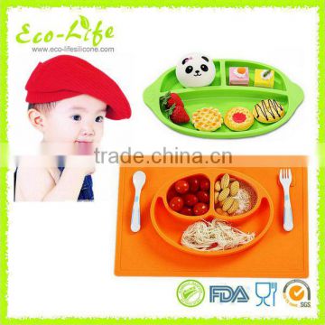 2pcs set 499G+255G 100% High Quality Silicone Smile Baby Divided Bowl Plate, Children Dinner Plates