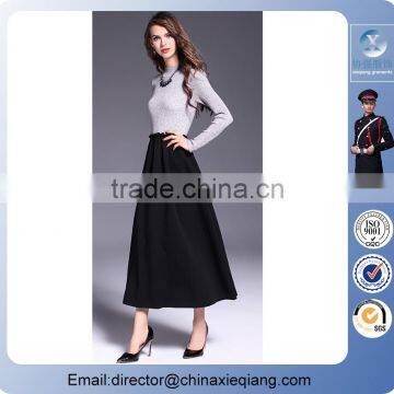 2016 Fashion Ladies Designer Woolen Spliced Long Dress Women Casual Maxi Dress