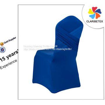 White Spandex Cross Back Ruffled Chair Cover For Wedding Reception Bridal Show photo-2