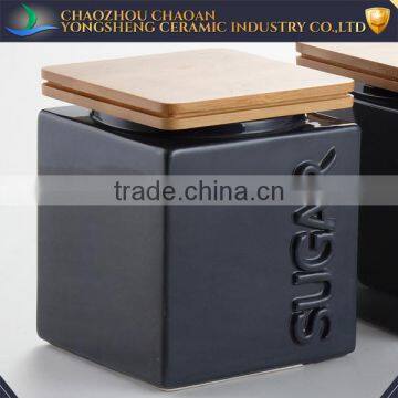 Glazed Ceramic Tea Sugar Coffee Canisters With Wooden Lid photo-2