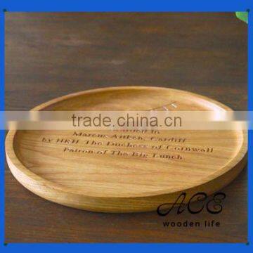 Customerization Laser Logo Round Tray Round Shape Wooden Serving Plate Wooden Fruit Plate Food Safe Varnish Rubber Wood Tray