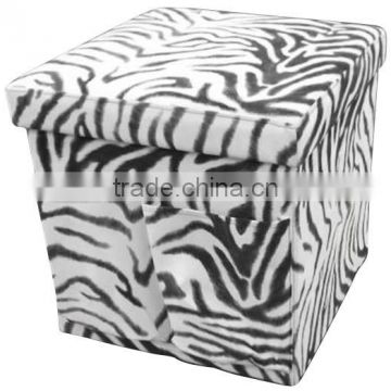 Modern Designe White & Black Printed Suede Ottoman With Storage