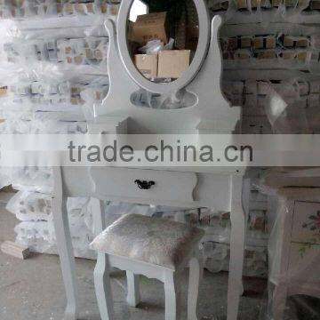 White Dressing Table Stool Mirror Set Bedroom Furniture Oval Dispaly Painted photo-5
