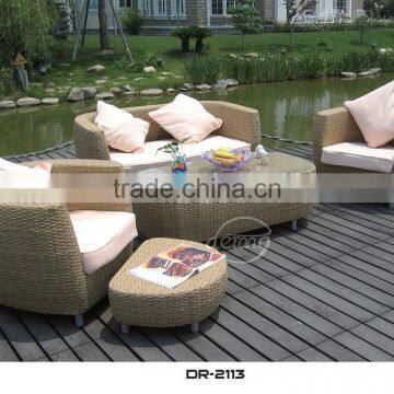 Outdoor patio furniture sofa set garden use PE rattan/wicker sofa design with stools