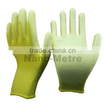 NMSAFETY 13 Gauge Knitted Yellow Nylon Liner Coated White PU on Palm Gloves for Light Industry photo-5