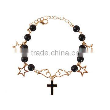 Angel Wing Planet Cross Star Charms Bracelet Pearl Bead Linked Bracelet photo-2