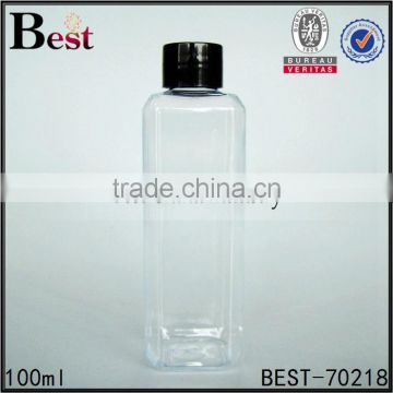 alibaba best sellers cost price clear 100ml square pet bottle cosmrtic toner water plastic bottle pet with black cap wholesale