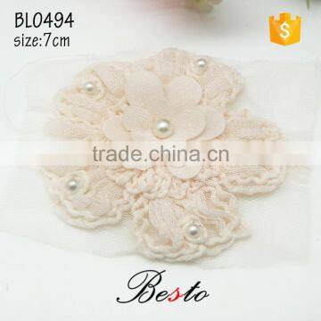 High quality populr ivory mesh flower emboridery patch for girl dresses