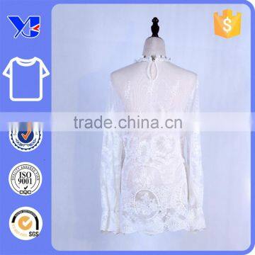 Factory Price Elegant Sleeve White Customized Crochet Blouse