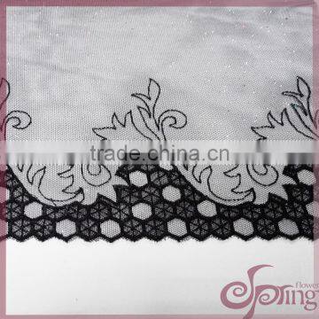 Black embroidery design lace trimming, sparkle mesh fabric trim for lingerie,dress