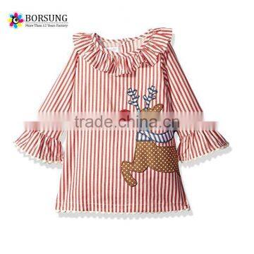 High Qulity children's christmas clothing Baby winter Clothes Girls red Long Sleeve fabric embroidery Blouse