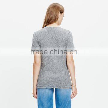 Slub V-neck Ladies t Shirt With Pocket photo-2