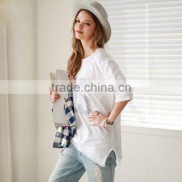 Wholesale Summer Short Sleeve White Printing T Shirt for Ladies photo-3