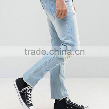 Mens High Waist Blue Light Stone Wash Ripped Super Skinny Jeans Pants photo-4