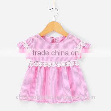 Casual Style Stripes Lace Dress Baby Girl Cotton Frocks Designs Party Wear Cute Dress