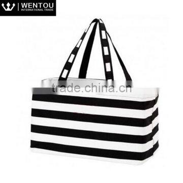 Fashion Women Plain Striped Large Utility Tote Bag photo-2