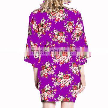Wholesale Kimono Style Bridesmaid Robe Knee Length Cotton Floral Robe FR0018 photo-3