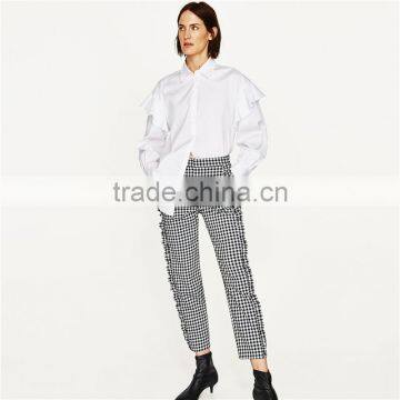 Spring Women Soft Slim Gingham Trousers photo-2