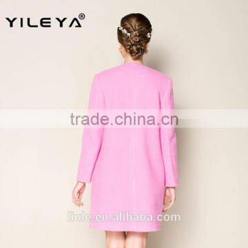 2015 Latest Fashionable o Neck Apricot Plain Style Brand Name Women Winter Coat photo-5
