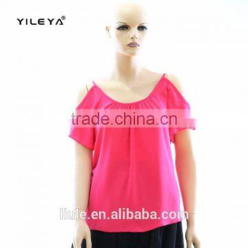 Fashionable Women blank off shoulder plain Leisure sports T shirt