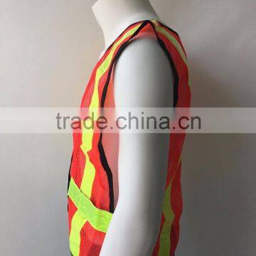 Hi Viz Orange Mesh PVC Reflective Tape Roadway Safety Vest for Canada