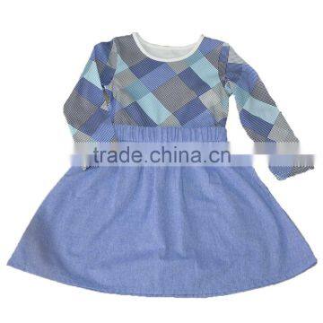 OEM winter printed round neck soft denim cotton frocks design girl dress