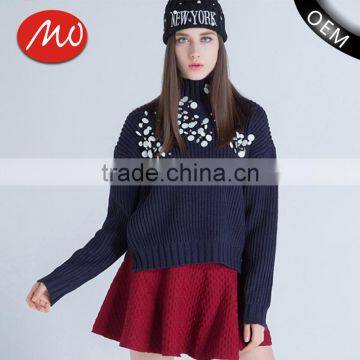 2017 wool turtleneck knitted paillette pullover winter women sweater with factory price