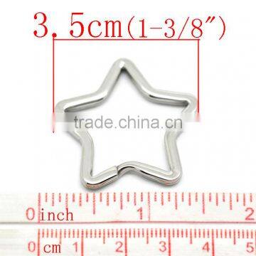 3PCs Silver Tone Stainless Steel Star Split Rings Key Rings 3.5cmx3.3cm(1 3/8"x1 2/8"),Bulk