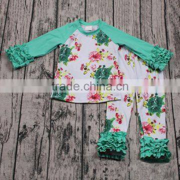 Pretty cute baby girls wholesale boutique outfits 2pcs long sleeve ruffle clothing set kids online clothes store autumn spring