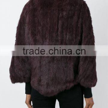 YR975 Factory Sale Poncho New Style Hand Knitting Rabbit Fur Two Tone Cape photo-2