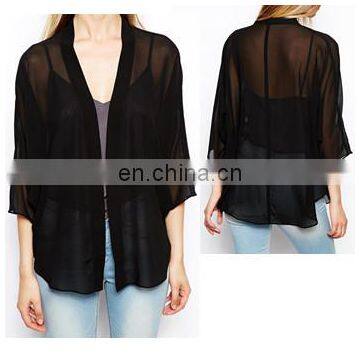 Fashion black chiffon kimono ladies cardigan