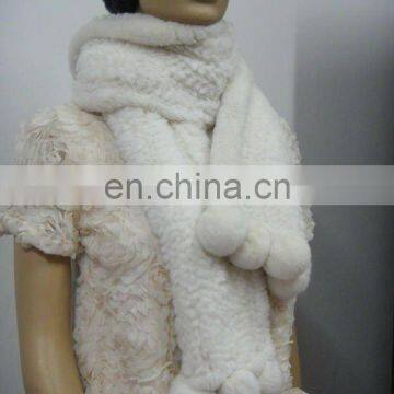 B109# Real Rex Rabbit Fur Knitted Scarf, Women's Winter Warmer