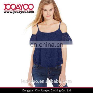 Special stylish OEM service strap lace crochet off shoulder women tank top