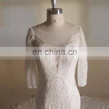 Honorable Mermaid Scoop Neck 3/4 Sleeve Lace Long Train Wedding Dress photo-2