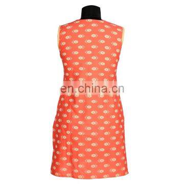 SHORT SLEEVE KURTIS PRINT ON COTTON FABRIC PEACH COLOR