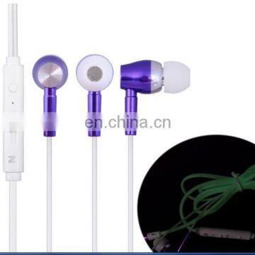 Glowing earphone, flashing stereo headset, shiny lighting flash headphone for phones