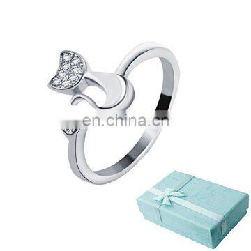 High Quality Wholesale Silver Plating White Rhinestone Cat Ring For Gifts