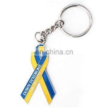 Down Syndrome Awareness Metal Silver Ribbon Keychain