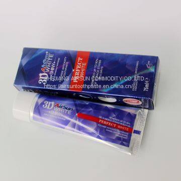 3D02 75ml 3D airsun white shiny adhere whitening technology fluoride anticavity toothpaste perfect white remove surface