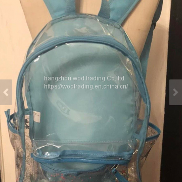 PVC transparent zippered backpack purse bag with book bag sparkles