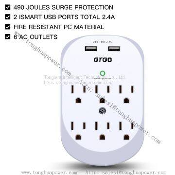 6 Outlets Surge Protector 2 USB Charging Port 5 V 2.4 A ETL Certified Wall Tap Wall Plate photo-5