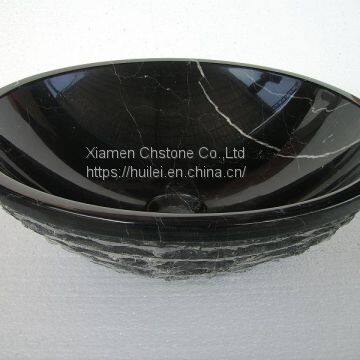 China Black Marble Sinks,Black Marqunia Marble Round Sinks, Marble Basins