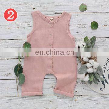 Summer Toddler Baby Boys Overalls Rompers INS Linen Cotton Round Collar Sleeveless Blank Jumpsuit Kids Bodysuit Baby Rompers photo-4