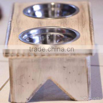 Custom logo solid wooden dog bowl stand,wood dog food bowl