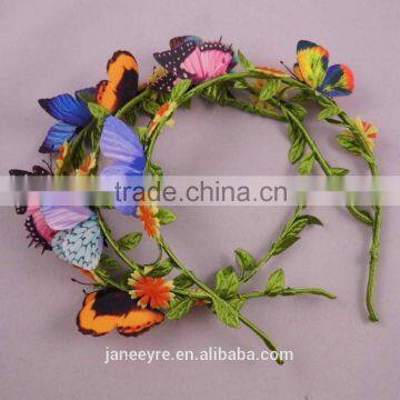 Wholesale  Kids Floral Flower Headband Wreath With Butterfly Headband