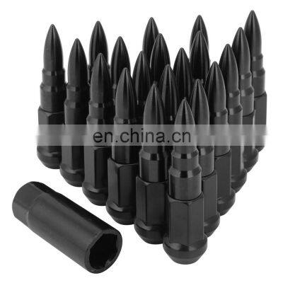 Universal 20 pcs M12x1.5 M12x1.25 Spike Bullet Black Wheels Rims Lug Nuts