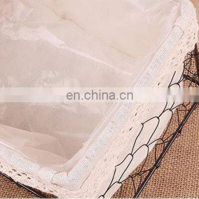 Wholesale Home Decor Picnic Oval Dark Brown Metal Wire Fabric Food Fruit Bread Mix Storage Flower Basket With Handles Flower Vase photo-4